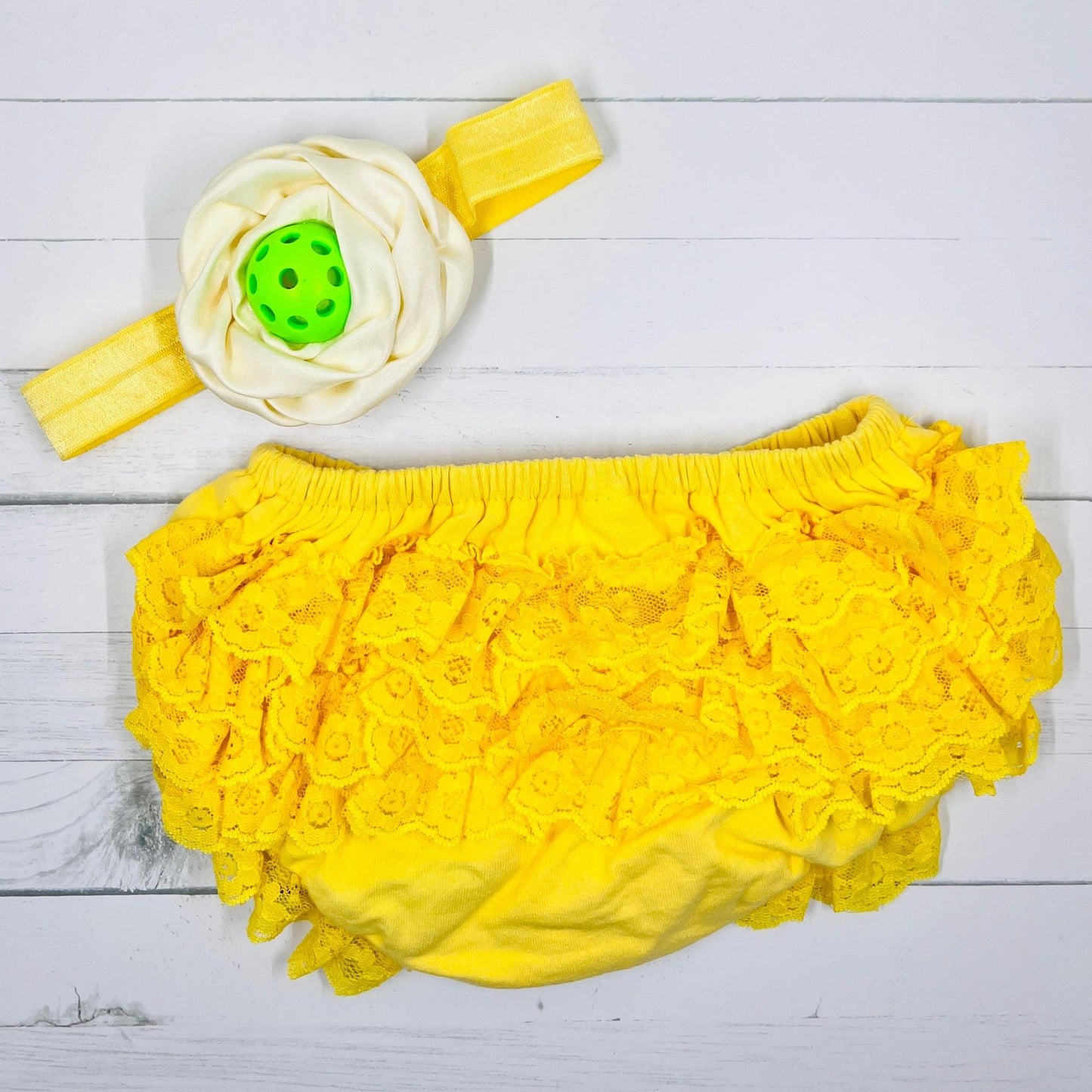 Pickleball Baby Headband And Yellow Bloomer Set | Infant Pickleball Gift