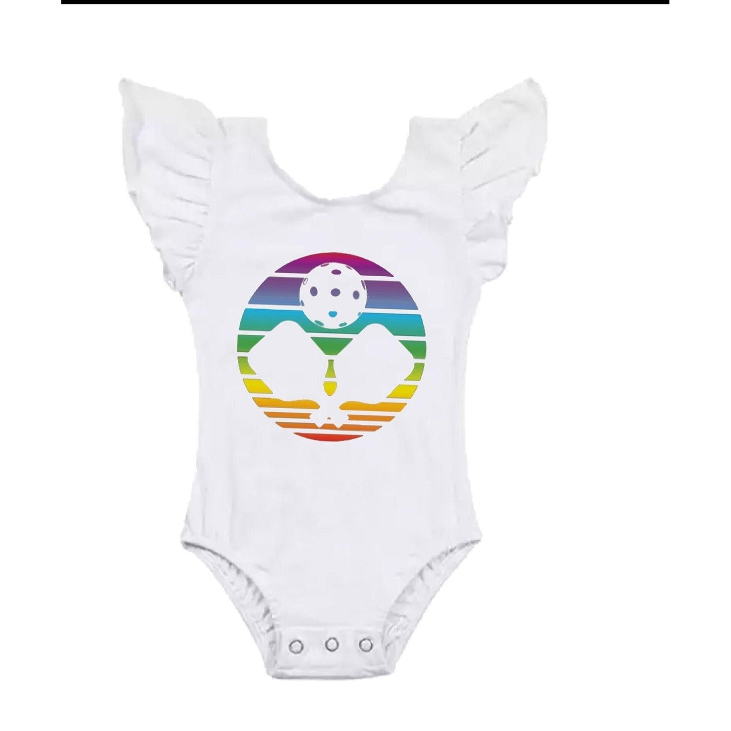 Pickleball Rainbow | Infant Flutter Sleeve One Piece Infant Outfit