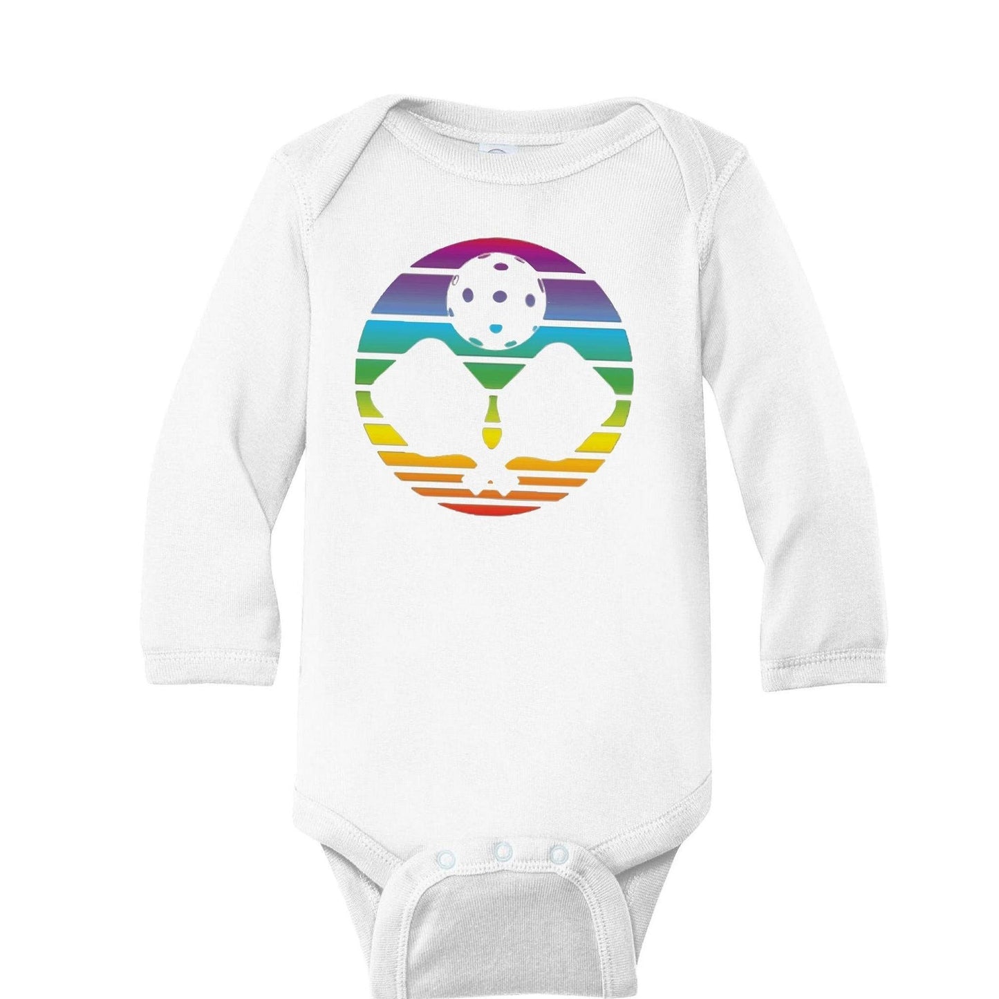 Pickleball Rainbow | Infant Long Sleeve One Piece Outfit | 100% Cotton