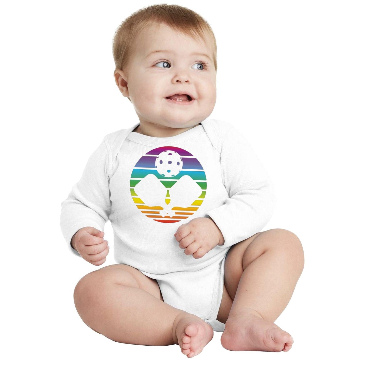 Pickleball Rainbow | Infant Long Sleeve One Piece Outfit | 100% Cotton