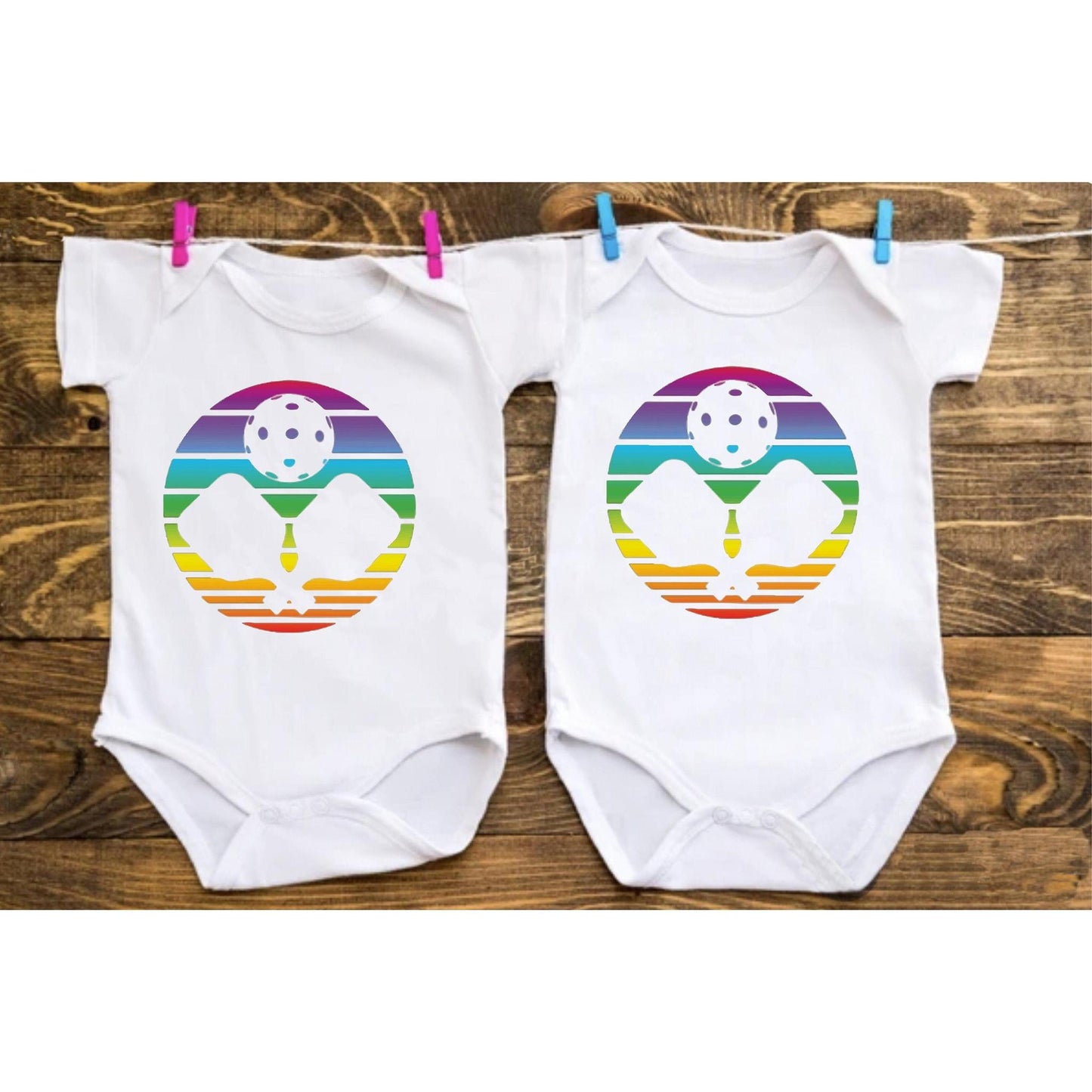 Pickleball Rainbow | Infant Short Sleeve One Piece Outfit | 100% Cotton
