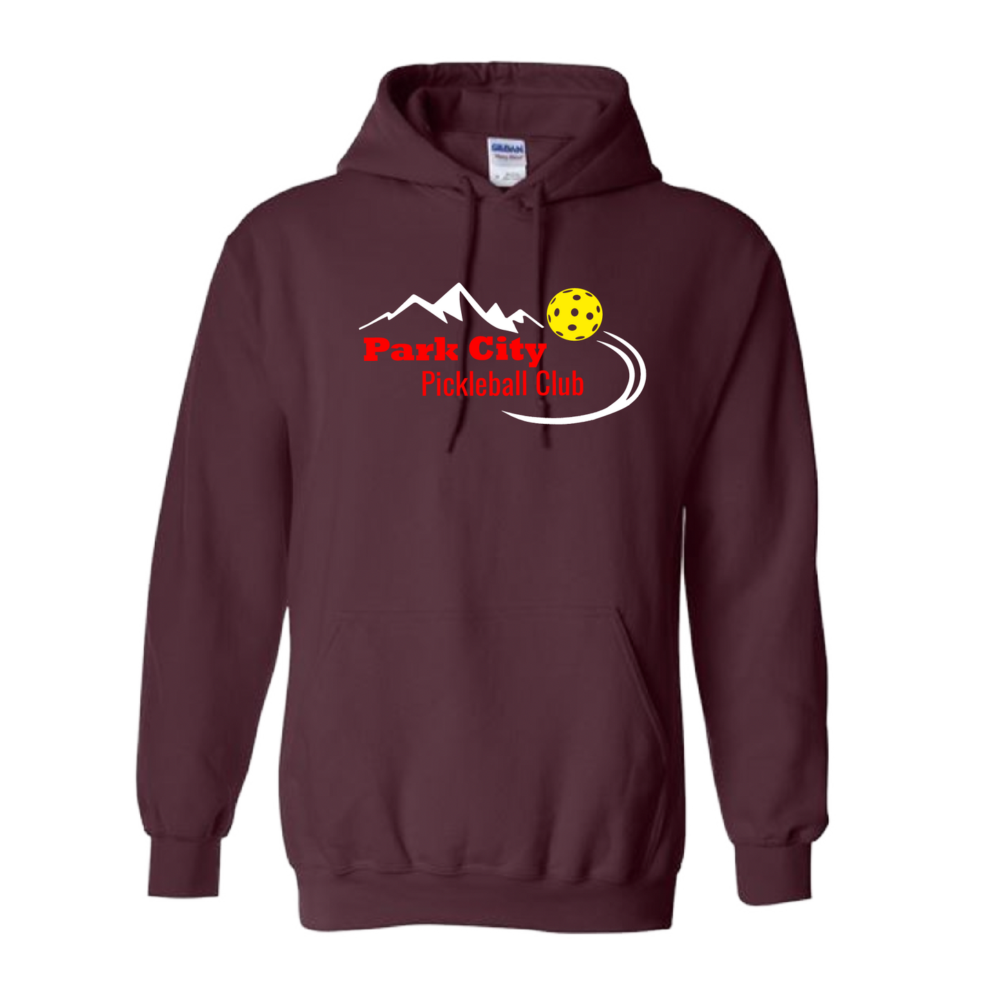 Pickleball Design: Park City Pickleball Club (red words) Unisex Hooded Sweatshirt: Moisture-wicking, double-lined hood, front pouch pocket. This unisex hooded sweatshirt is ultra comfortable and soft. Stay warm on the Pickleball courts while being that hit with this one of kind design.