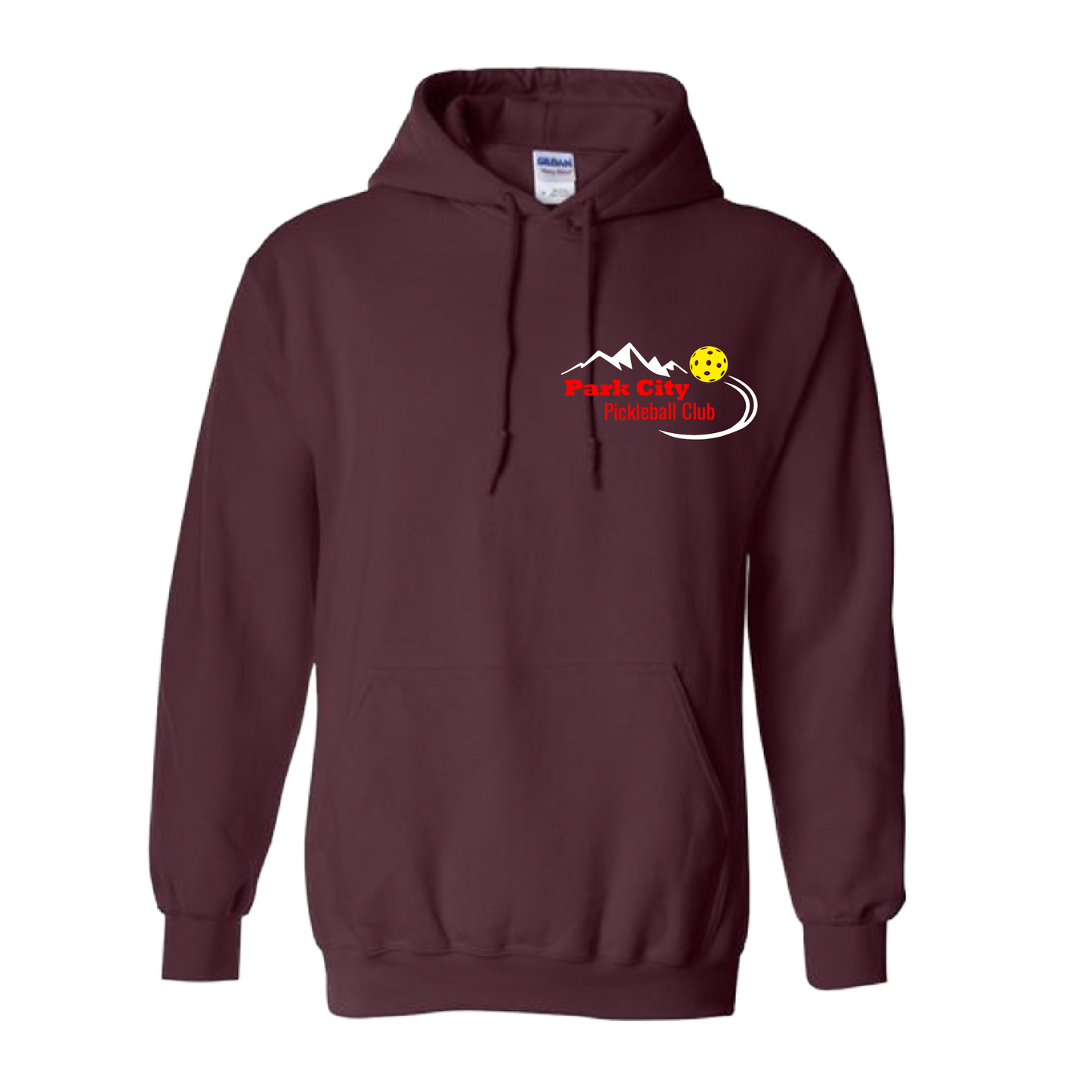 Pickleball Design: Park City Pickleball Club (red words) Unisex Hooded Sweatshirt: Moisture-wicking, double-lined hood, front pouch pocket. This unisex hooded sweatshirt is ultra comfortable and soft. Stay warm on the Pickleball courts while being that hit with this one of kind design.