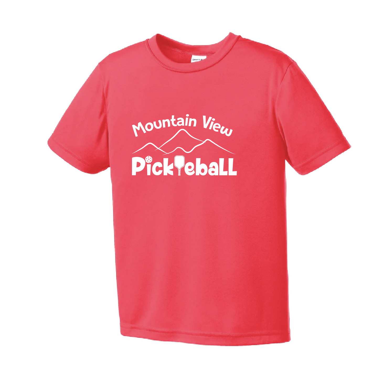 Pickleball Design: Mountain View Pickleball Club Youth Styles: Short Sleeve Shirt are lightweight, roomy and highly breathable. These moisture-wicking shirts are designed for athletic performance. They feature PosiCharge technology to lock in color and prevent logos from fading. Removable tag and set-in sleeves for comfort.