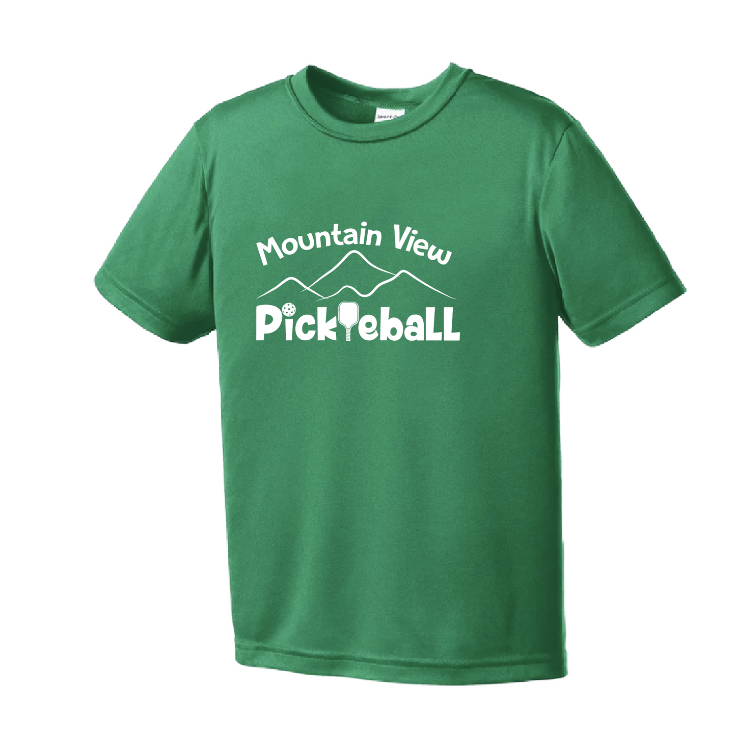 Pickleball Design: Mountain View Pickleball Club Youth Styles: Short Sleeve Shirt are lightweight, roomy and highly breathable. These moisture-wicking shirts are designed for athletic performance. They feature PosiCharge technology to lock in color and prevent logos from fading. Removable tag and set-in sleeves for comfort.