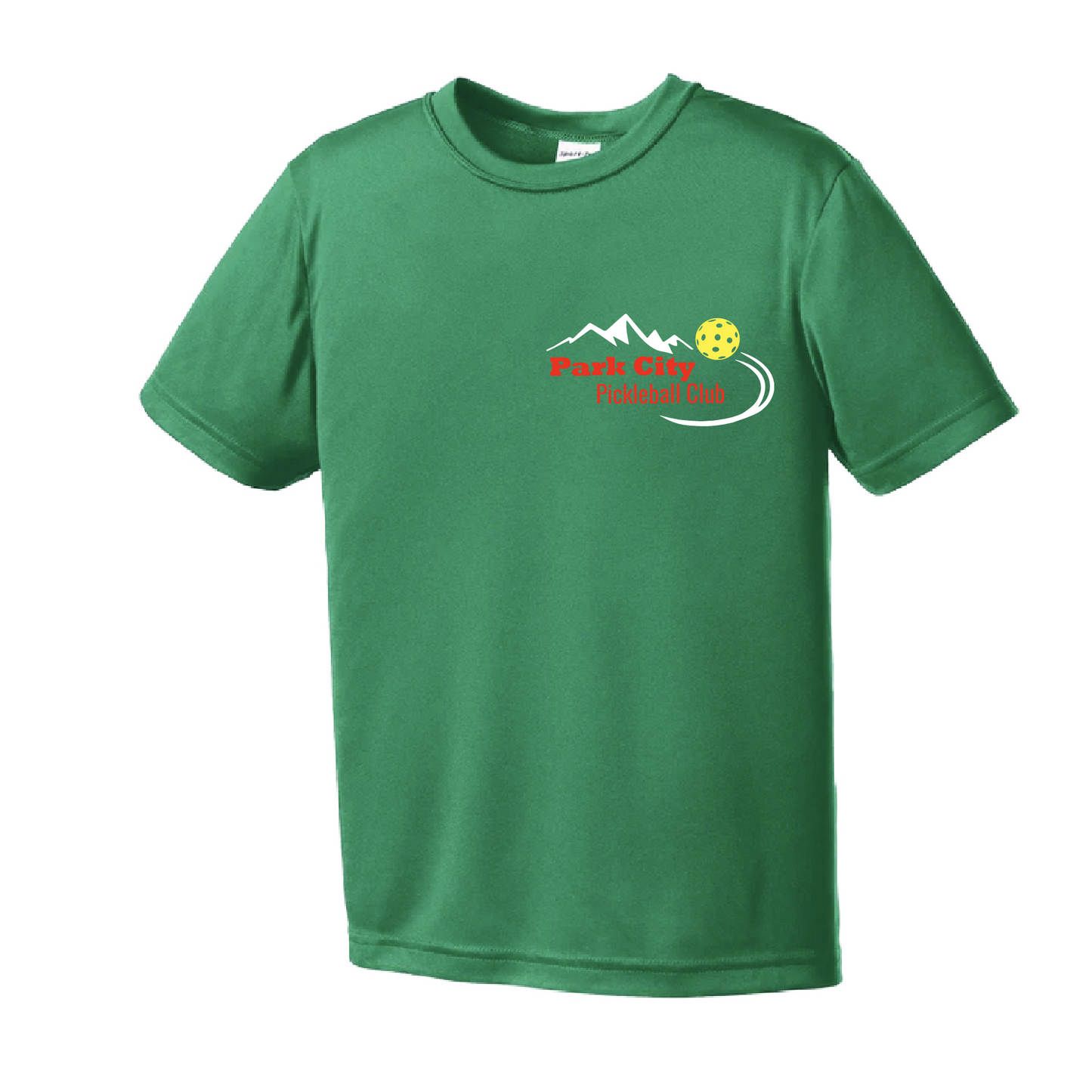 Pickleball Design:Park City Pickleball Club (Red Words) Youth Style: Short Sleeve Shirts are lightweight, roomy and highly breathable. These moisture-wicking shirts are designed for athletic performance. They feature PosiCharge technology to lock in color and prevent logos from fading. Removable tag and set-in sleeves for comfort.