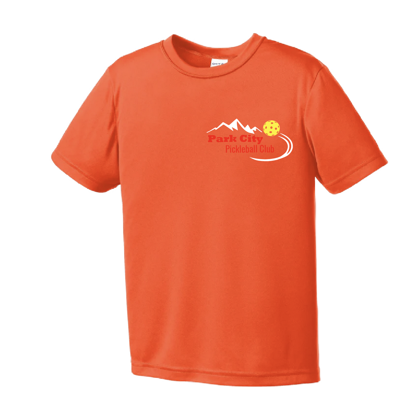 Pickleball Design:Park City Pickleball Club (Red Words) Youth Style: Short Sleeve Shirts are lightweight, roomy and highly breathable. These moisture-wicking shirts are designed for athletic performance. They feature PosiCharge technology to lock in color and prevent logos from fading. Removable tag and set-in sleeves for comfort.