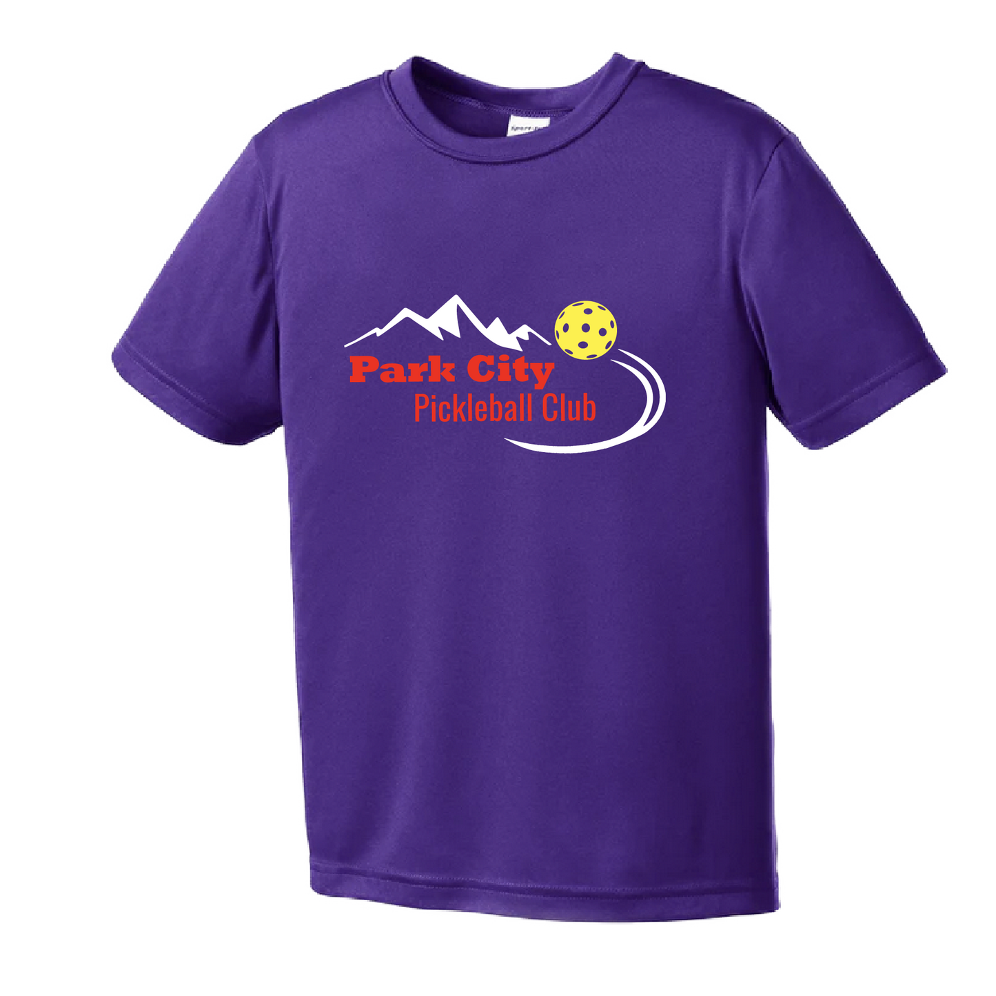 Pickleball Design:Park City Pickleball Club (Red Words) Youth Style: Short Sleeve Shirts are lightweight, roomy and highly breathable. These moisture-wicking shirts are designed for athletic performance. They feature PosiCharge technology to lock in color and prevent logos from fading. Removable tag and set-in sleeves for comfort.