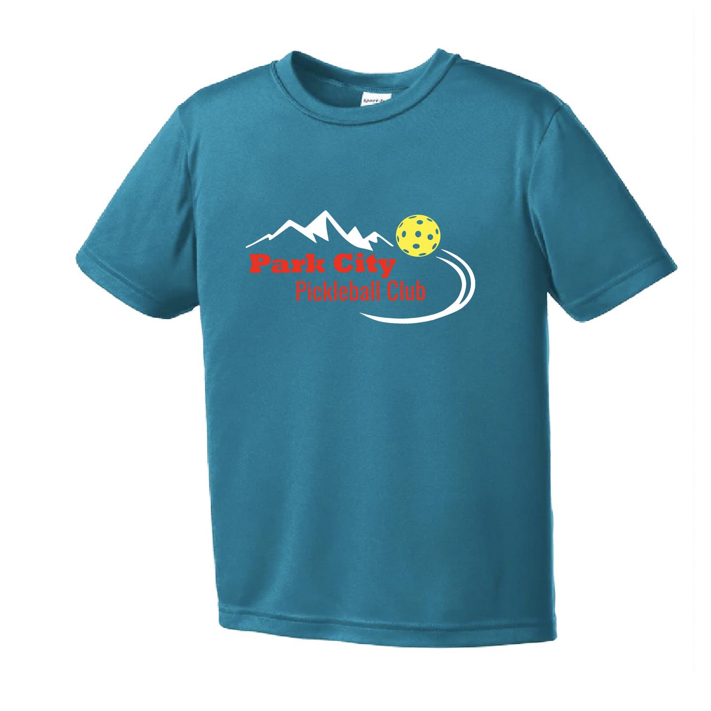 Pickleball Design:Park City Pickleball Club (Red Words) Youth Style: Short Sleeve Shirts are lightweight, roomy and highly breathable. These moisture-wicking shirts are designed for athletic performance. They feature PosiCharge technology to lock in color and prevent logos from fading. Removable tag and set-in sleeves for comfort.