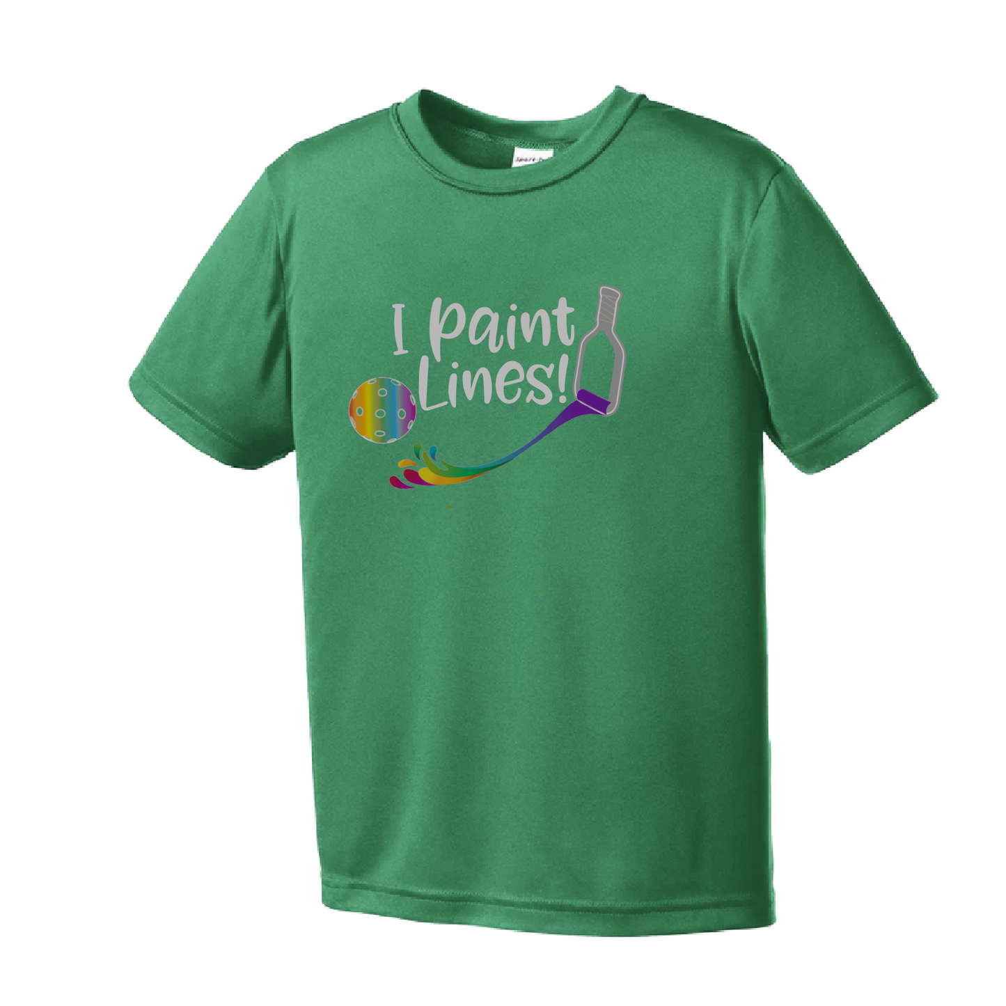 Pickleball Design: I Paint Lines Youth Styles: Short Sleeve (SS) Shirts are lightweight, roomy and highly breathable. These moisture-wicking shirts are designed for athletic performance. They feature PosiCharge technology to lock in color and prevent logos from fading. Removable tag and set-in sleeves for comfort.