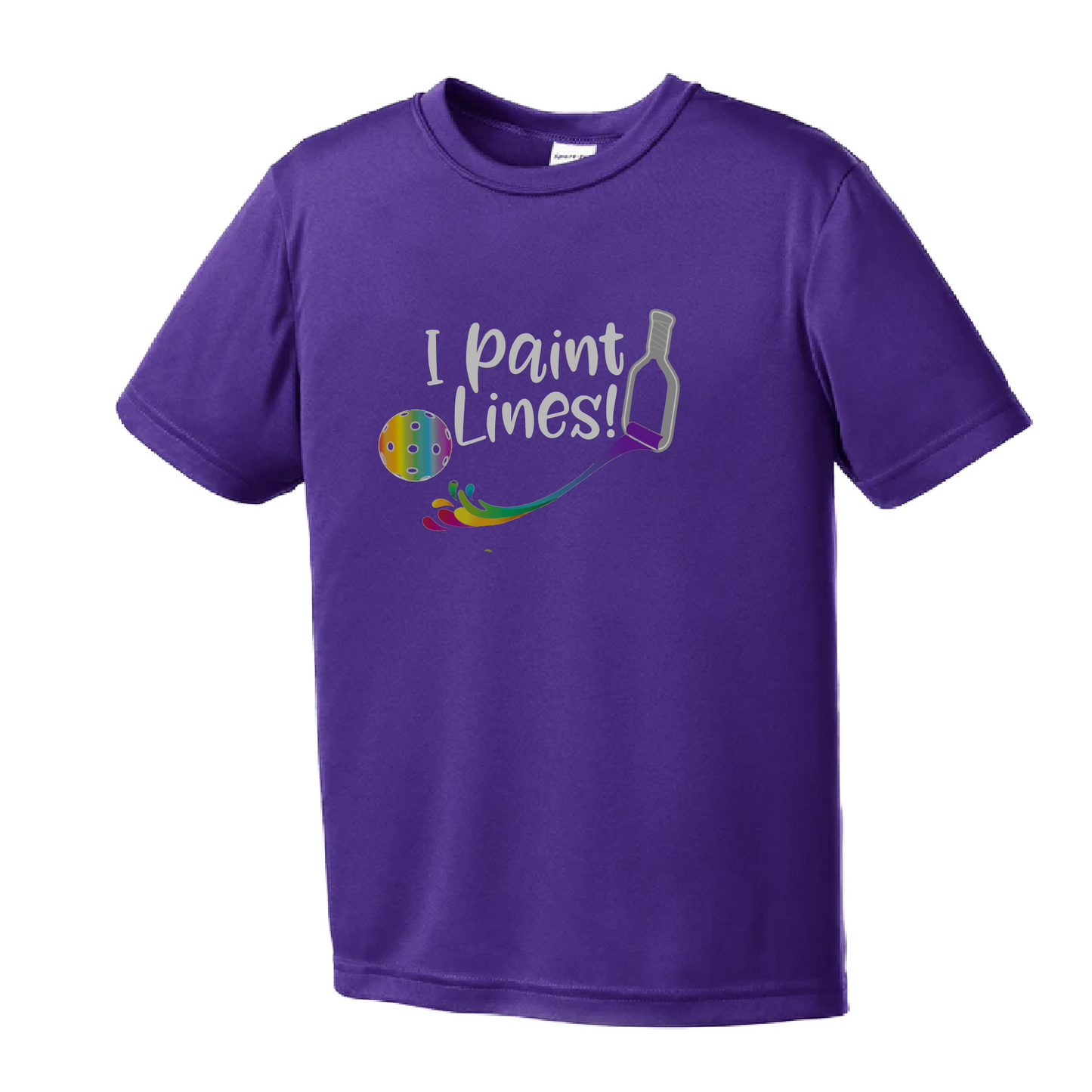 Pickleball Design: I Paint Lines Youth Styles: Short Sleeve (SS) Shirts are lightweight, roomy and highly breathable. These moisture-wicking shirts are designed for athletic performance. They feature PosiCharge technology to lock in color and prevent logos from fading. Removable tag and set-in sleeves for comfort.