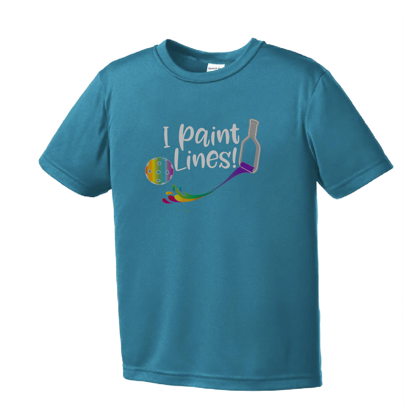 Pickleball Design: I Paint Lines Youth Styles: Short Sleeve (SS) Shirts are lightweight, roomy and highly breathable. These moisture-wicking shirts are designed for athletic performance. They feature PosiCharge technology to lock in color and prevent logos from fading. Removable tag and set-in sleeves for comfort.