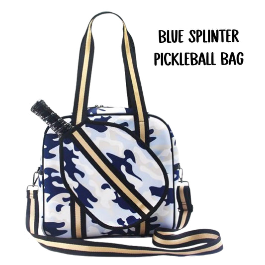 "Blue Splinter" Blue Camo Pickleball Sports Bag (Free Customization) | Medium Size Court Bag