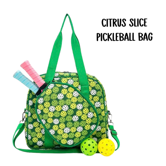"Citrus Slice" Green and Yellow Pickleball Bag (Free Customization) | Pickleball Sports Bag | Medium Size Court Bag