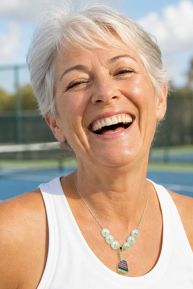 Pickelball Jewelry - Cubic Zirconia Pickleball Paddle Necklace And Earrings - Fun Pickleball Gifts