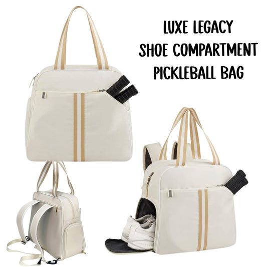 "Luxe Legacy" White Pickleball Bag (Free Customization) | Pickleball Sports Bag | Medium Size Court Bag