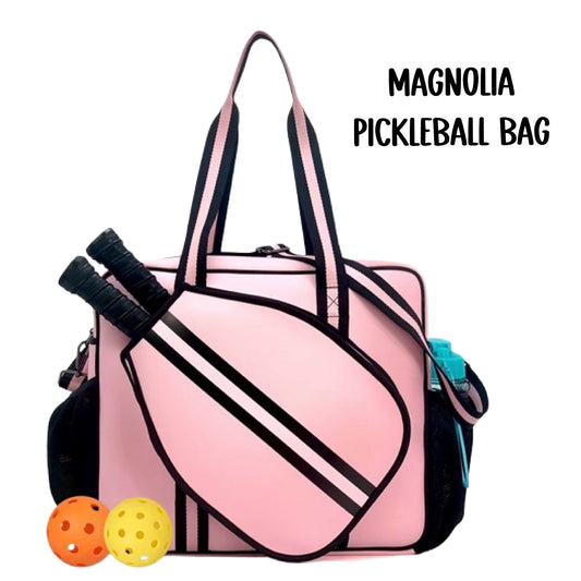"Magnolia" Pink and Black Pickleball Bag (Free Customization) | Pickleball Sports Bag | Medium Size Court Bag