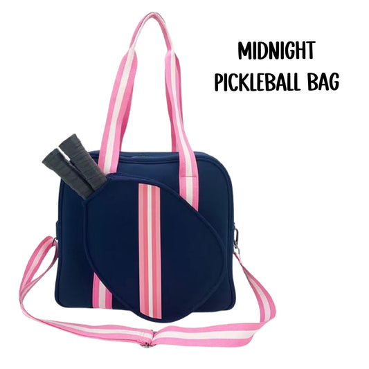 "Midnight" Blue with Pink Trim Pickleball Bag (Free Customization) | Pickleball Sports Bag | Medium Size Court Bag