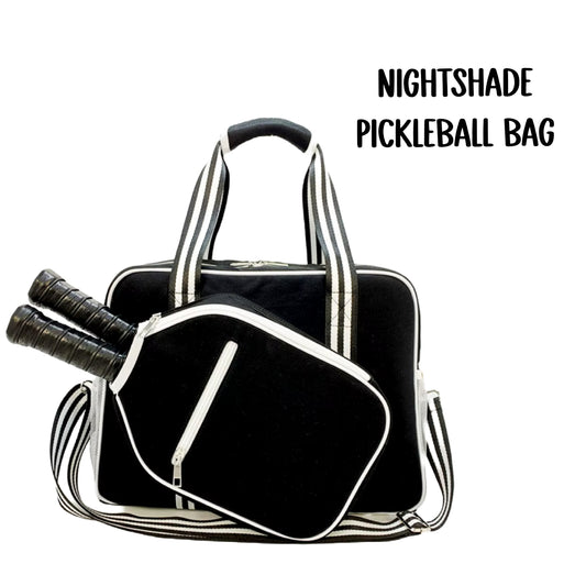 "Nightshade" Black with White Trim Pickleball Bag (Free Customization) | Pickleball Sports Bag | Medium Size Court Bag