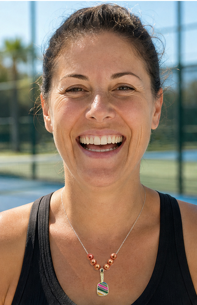 Pickelball Jewelry - Cubic Zirconia Pickleball Paddle Necklace And Earrings - Fun Pickleball Gifts