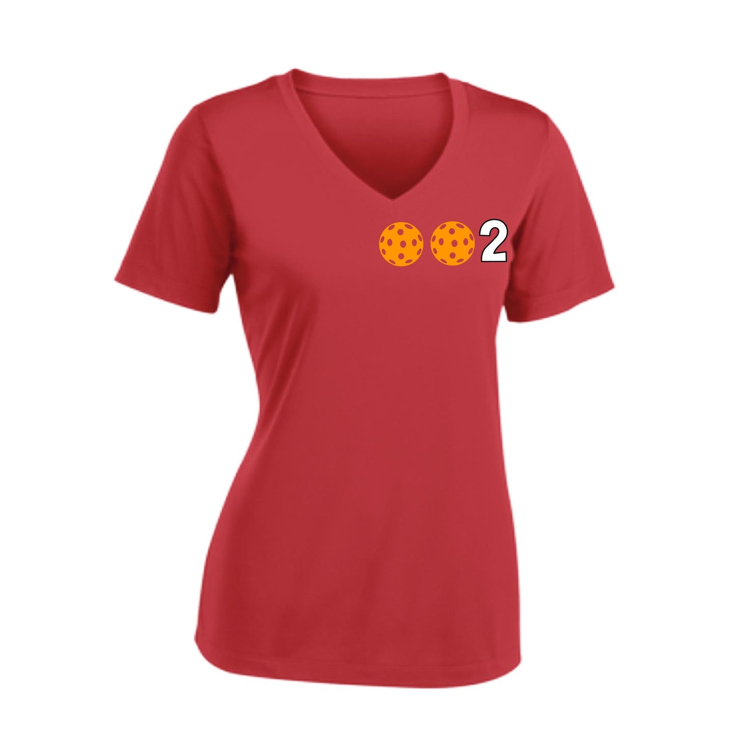 002 (10 Custom Pickleballl Colors) | Women's Short Sleeve V-Neck Pickleball Performance T-Shirts | 100% Polyester