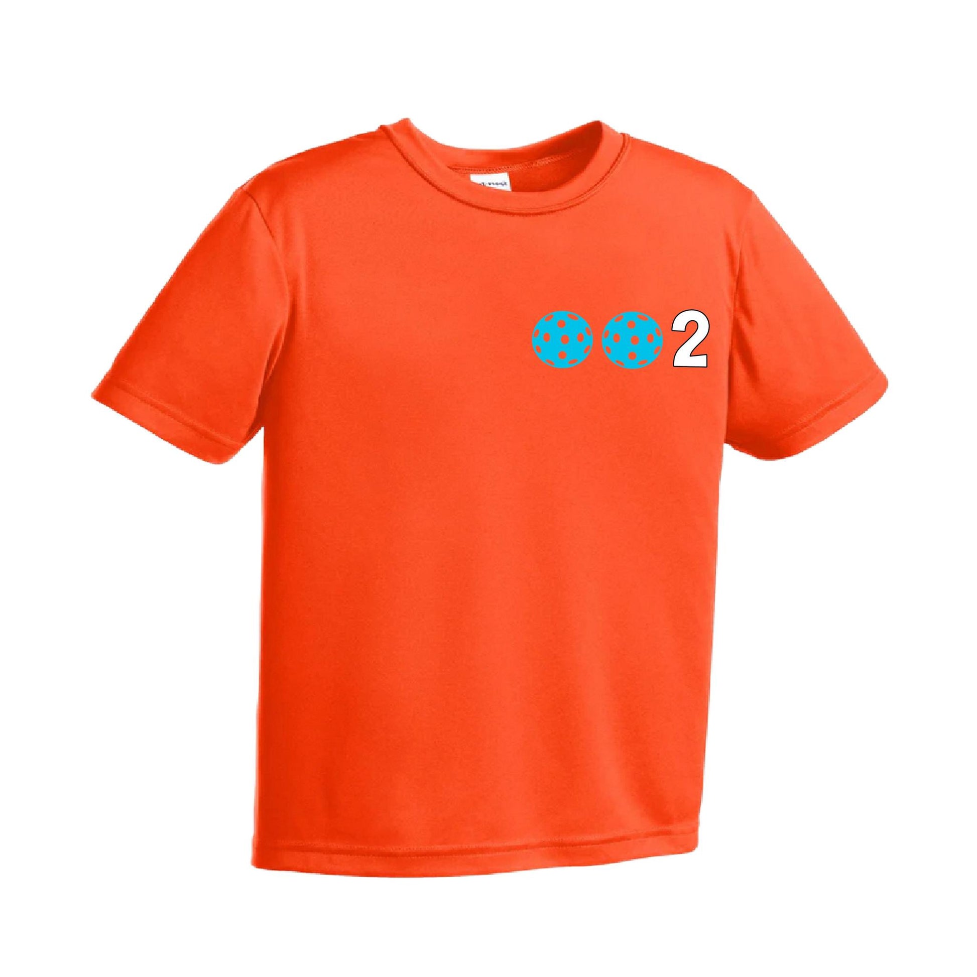 002 Pickleball (Ball Colors Cyan Red Orange) | Youth Short Sleeve Pickleball Performance T-Shirts | 100% Polyester