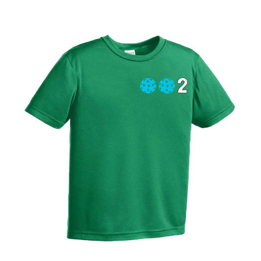 002 Pickleball (Ball Colors Cyan Red Orange) | Youth Short Sleeve Pickleball Performance T-Shirts | 100% Polyester