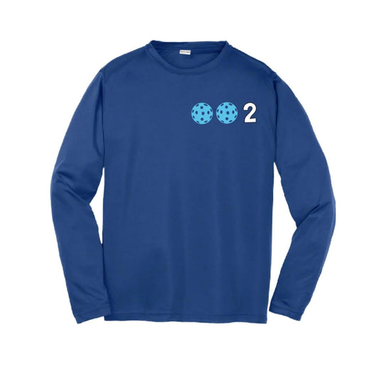 002 Pickleball (Colors Cyan Red Orange) | Youth Long Sleeve Pickleball Performance T-Shirts | 100% Polyester