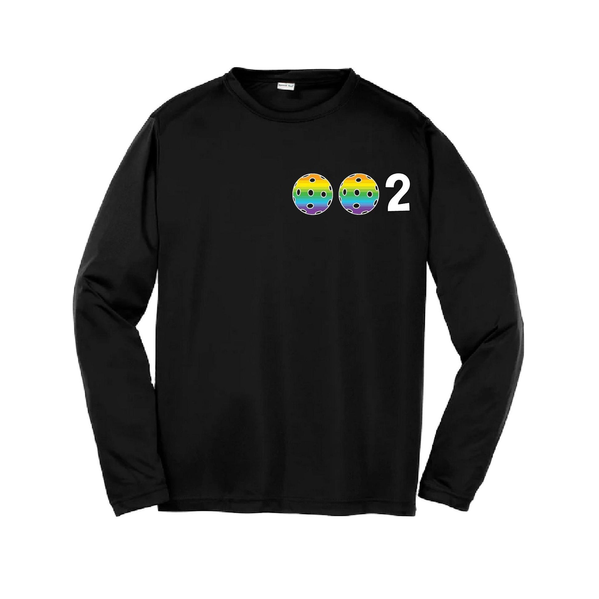 002 Pickleball (Colors Purple Rainbow Pink) | Youth Long Sleeve Pickleball Performance T-Shirts | 100% Polyester