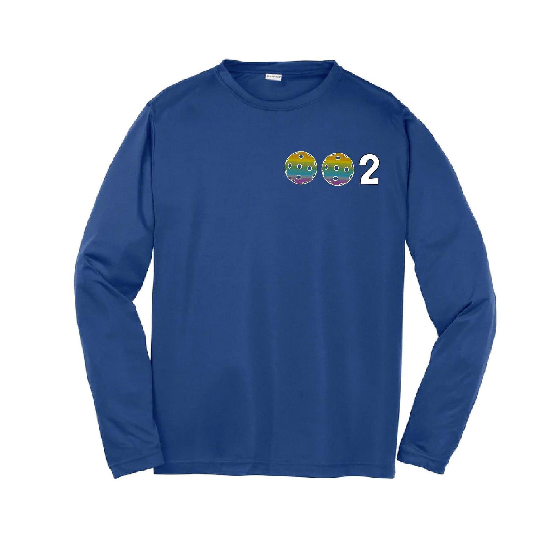 002 Pickleball (Colors Purple Rainbow Pink) | Youth Long Sleeve Pickleball Performance T-Shirts | 100% Polyester