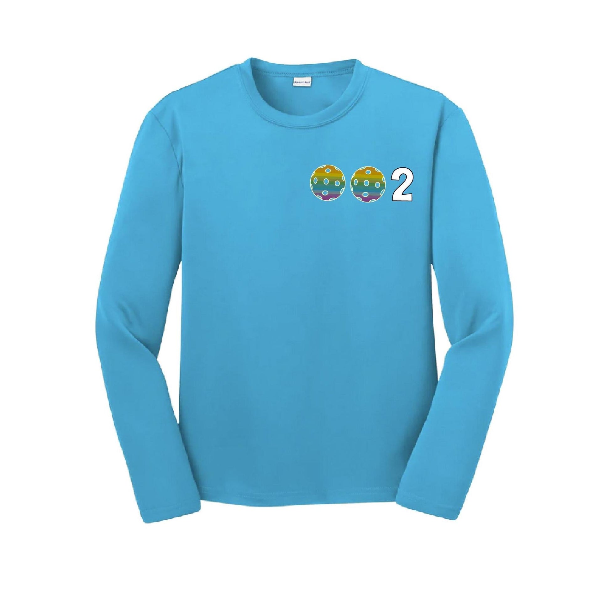 002 Pickleball (Colors Purple Rainbow Pink) | Youth Long Sleeve Pickleball Performance T-Shirts | 100% Polyester