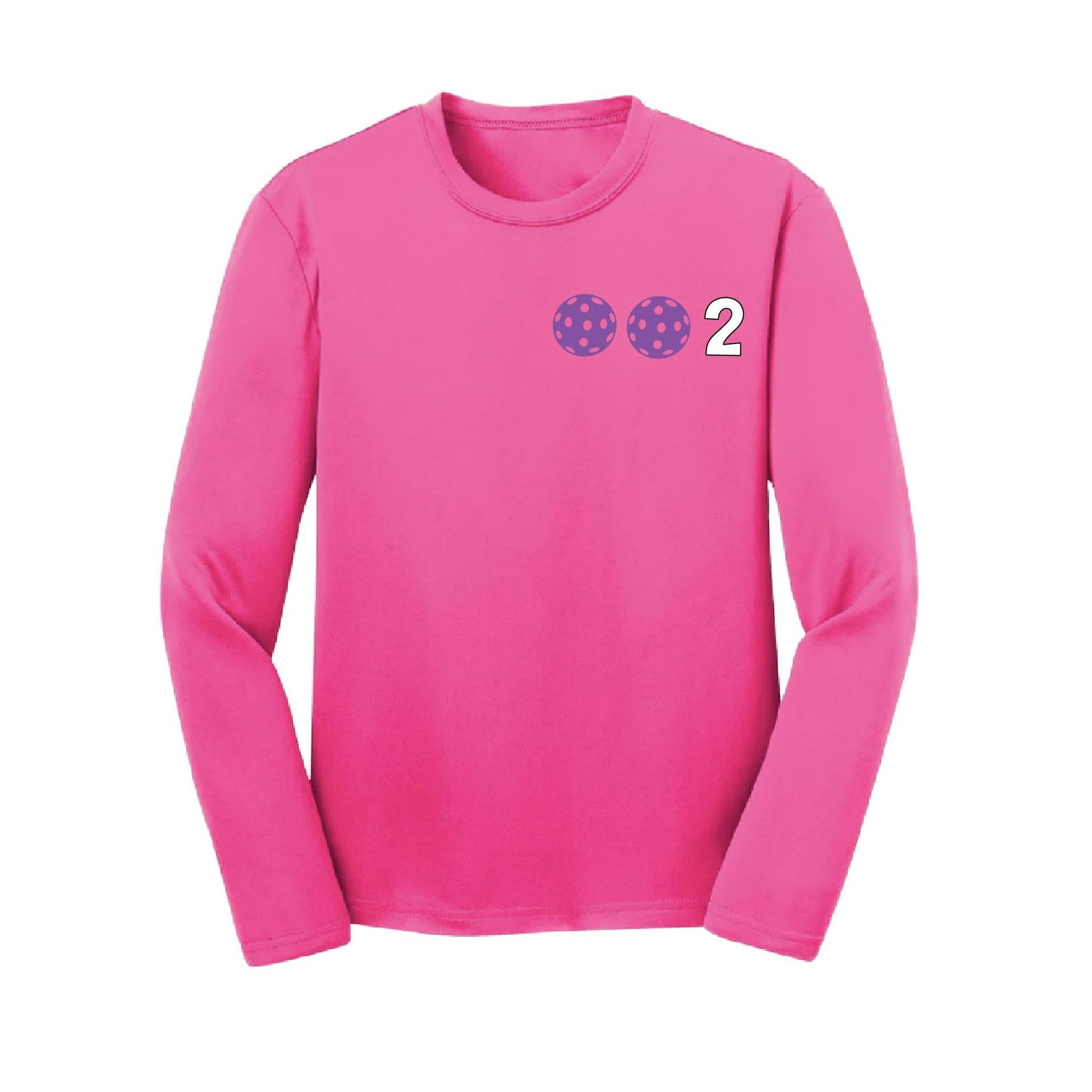 002 Pickleball (Colors Purple Rainbow Pink) | Youth Long Sleeve Pickleball Performance T-Shirts | 100% Polyester