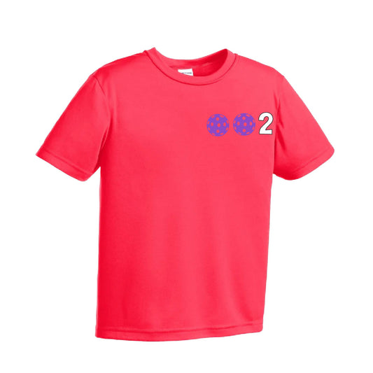 002 Pickleball (Colors Purple Rainbow Pink) | Youth Short Sleeve Pickleball Performance T-Shirts | 100% Polyester