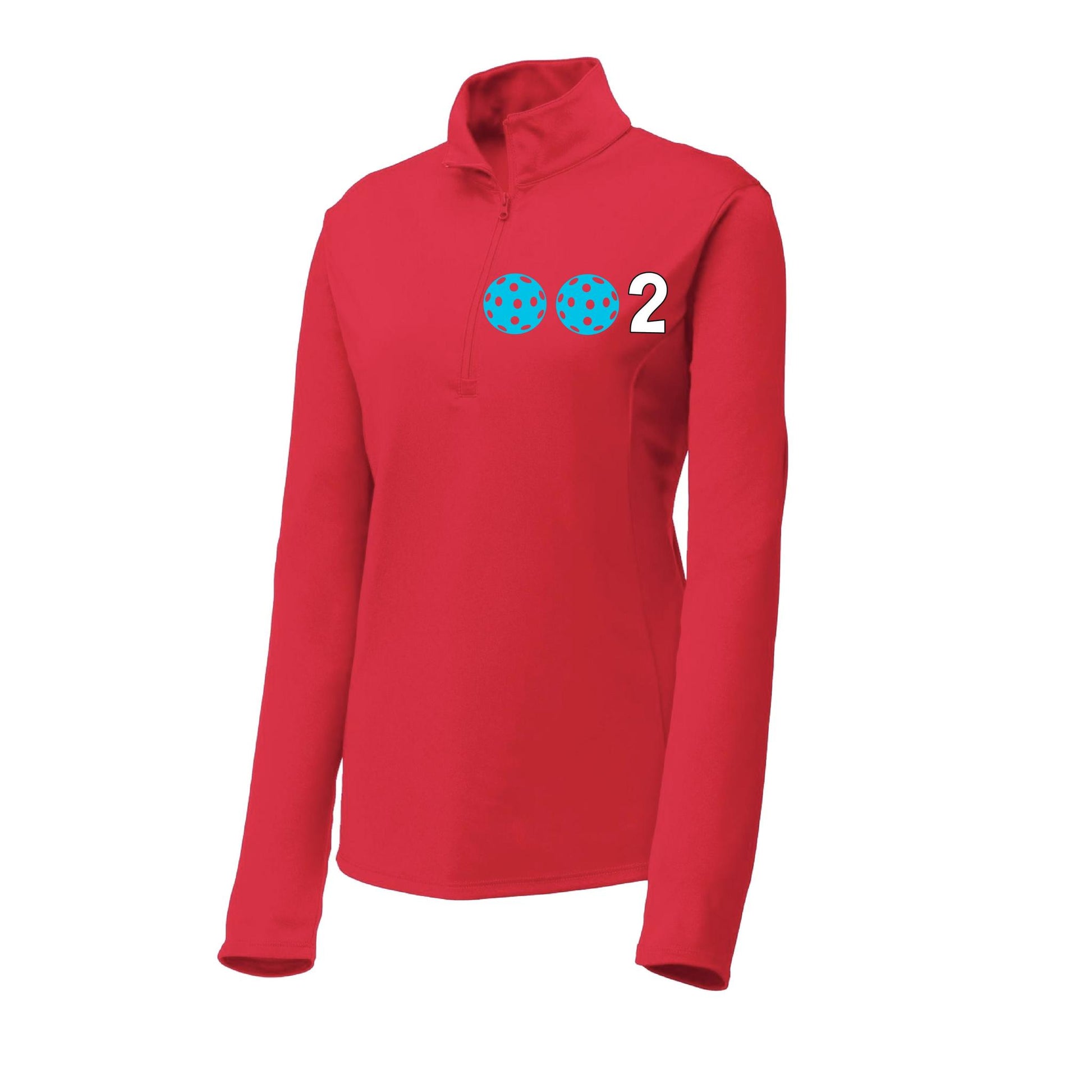 002 With Pickleballs (Colors Cyan Red Orange) | Women's 1/4 Zip Pullover Athletic Performance Shirt | 100% Polyester
