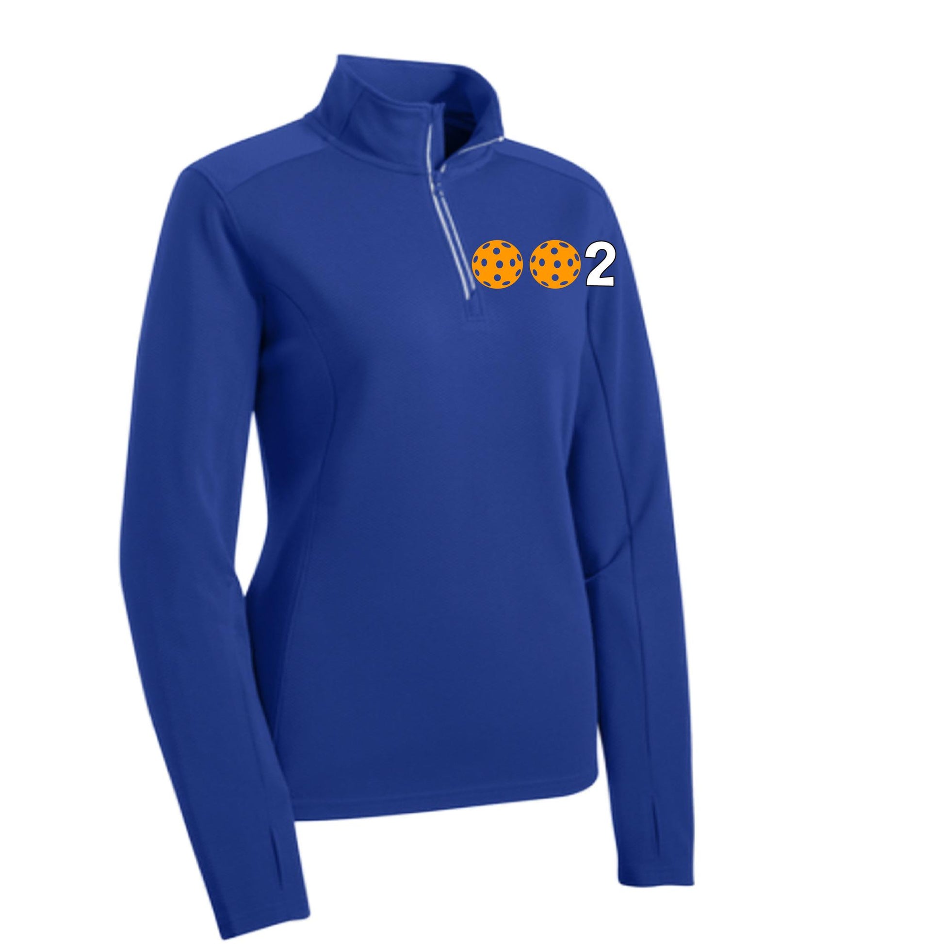 002 With Pickleballs (Colors Cyan Red Orange) | Women's 1/4 Zip Pullover Athletic Performance Shirt | 100% Polyester