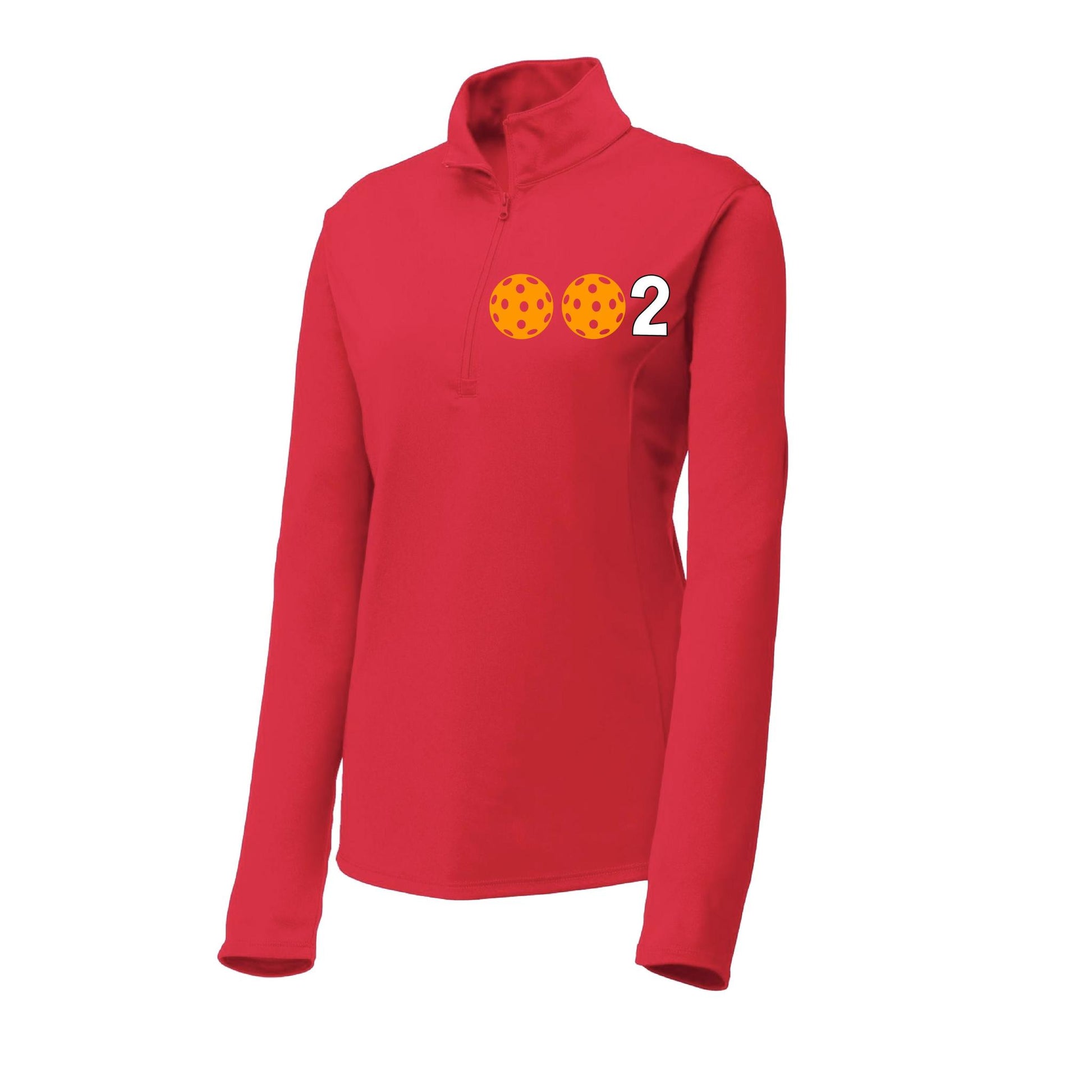 002 With Pickleballs (Colors Cyan Red Orange) | Women's 1/4 Zip Pullover Athletic Performance Shirt | 100% Polyester