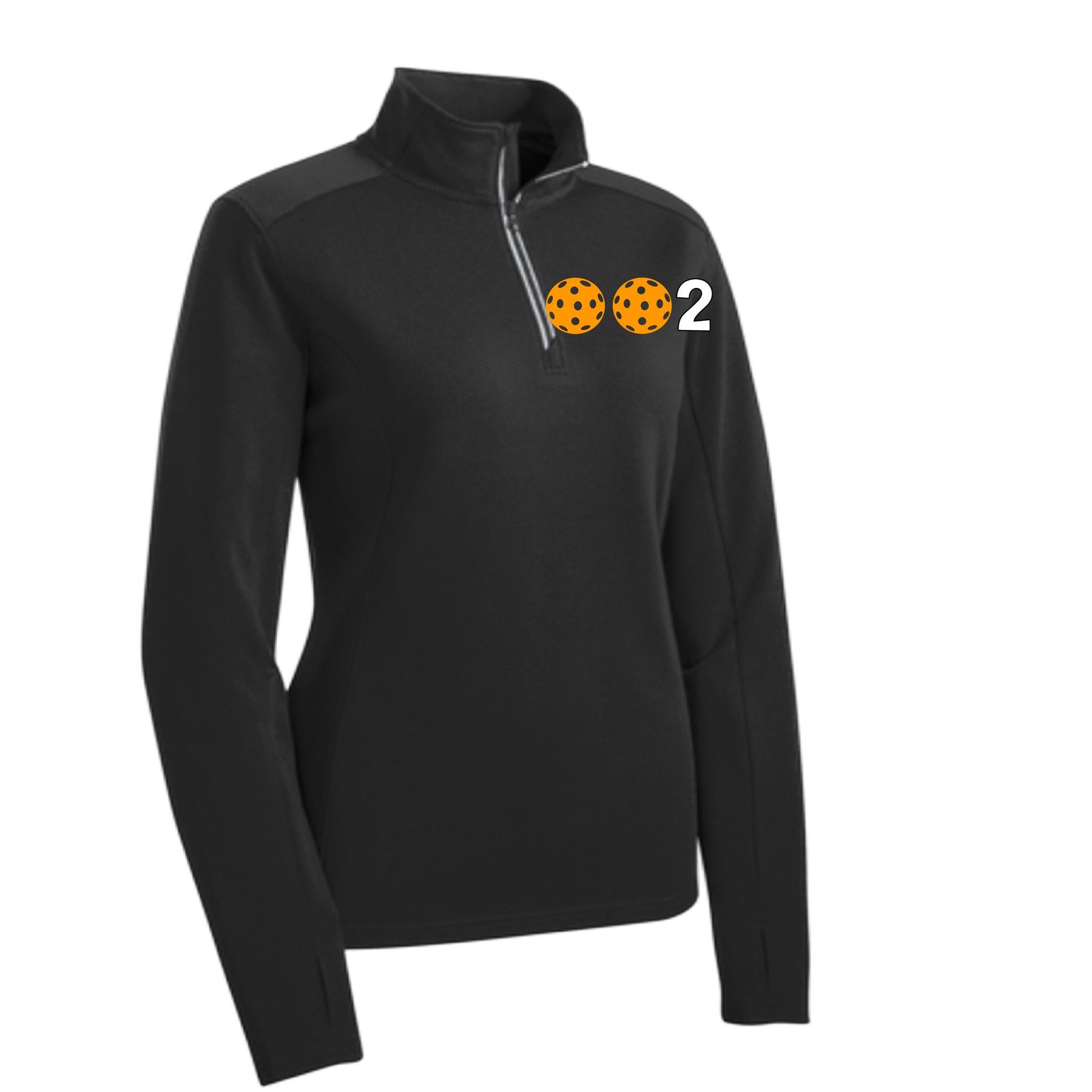 002 With Pickleballs (Colors Cyan Red Orange) | Women's 1/4 Zip Pullover Athletic Performance Shirt | 100% Polyester