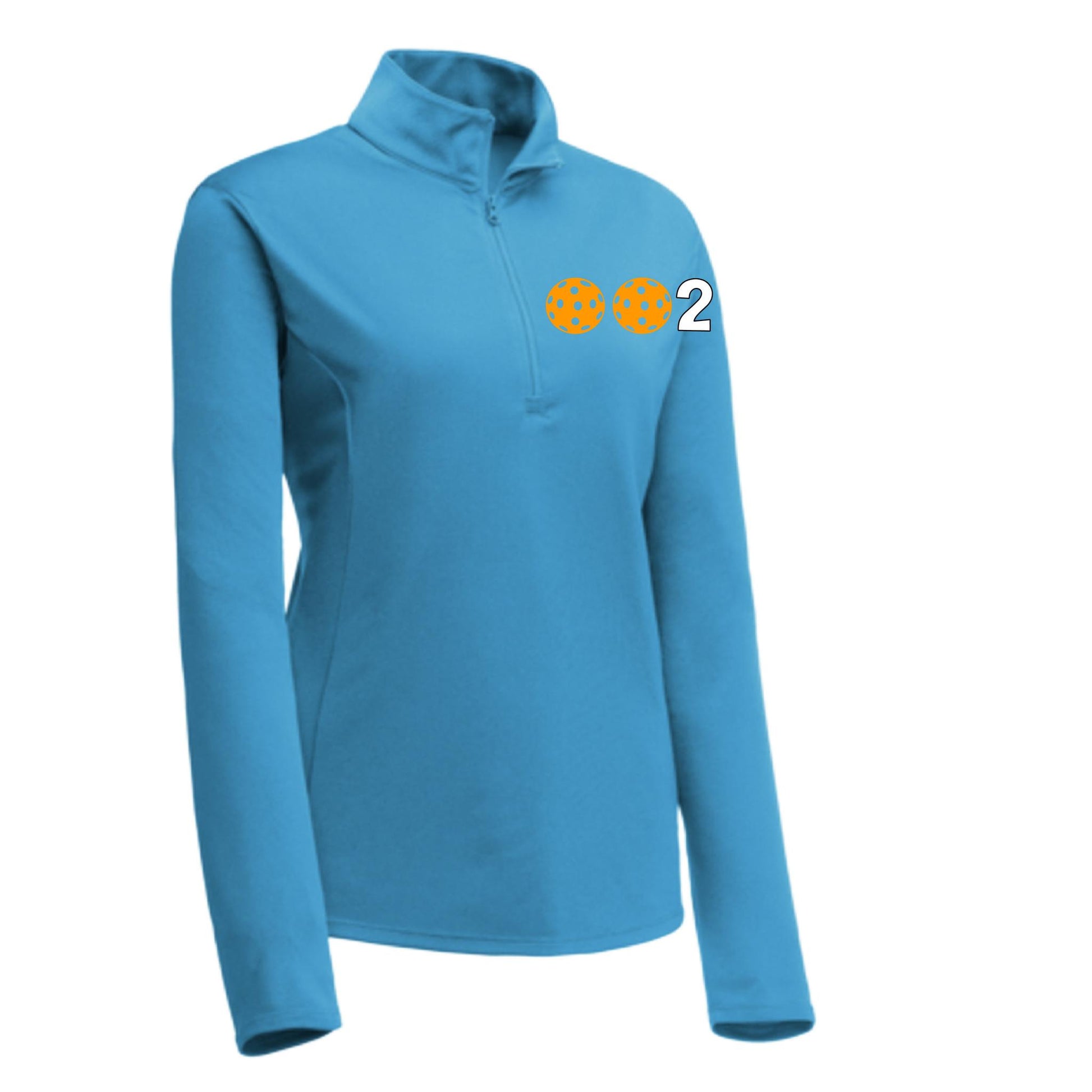 002 With Pickleballs (Colors Cyan Red Orange) | Women's 1/4 Zip Pullover Athletic Performance Shirt | 100% Polyester