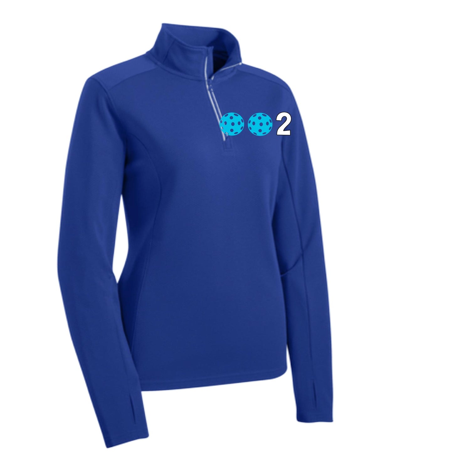 002 With Pickleballs (Colors Cyan Red Orange) | Women's 1/4 Zip Pullover Athletic Performance Shirt | 100% Polyester