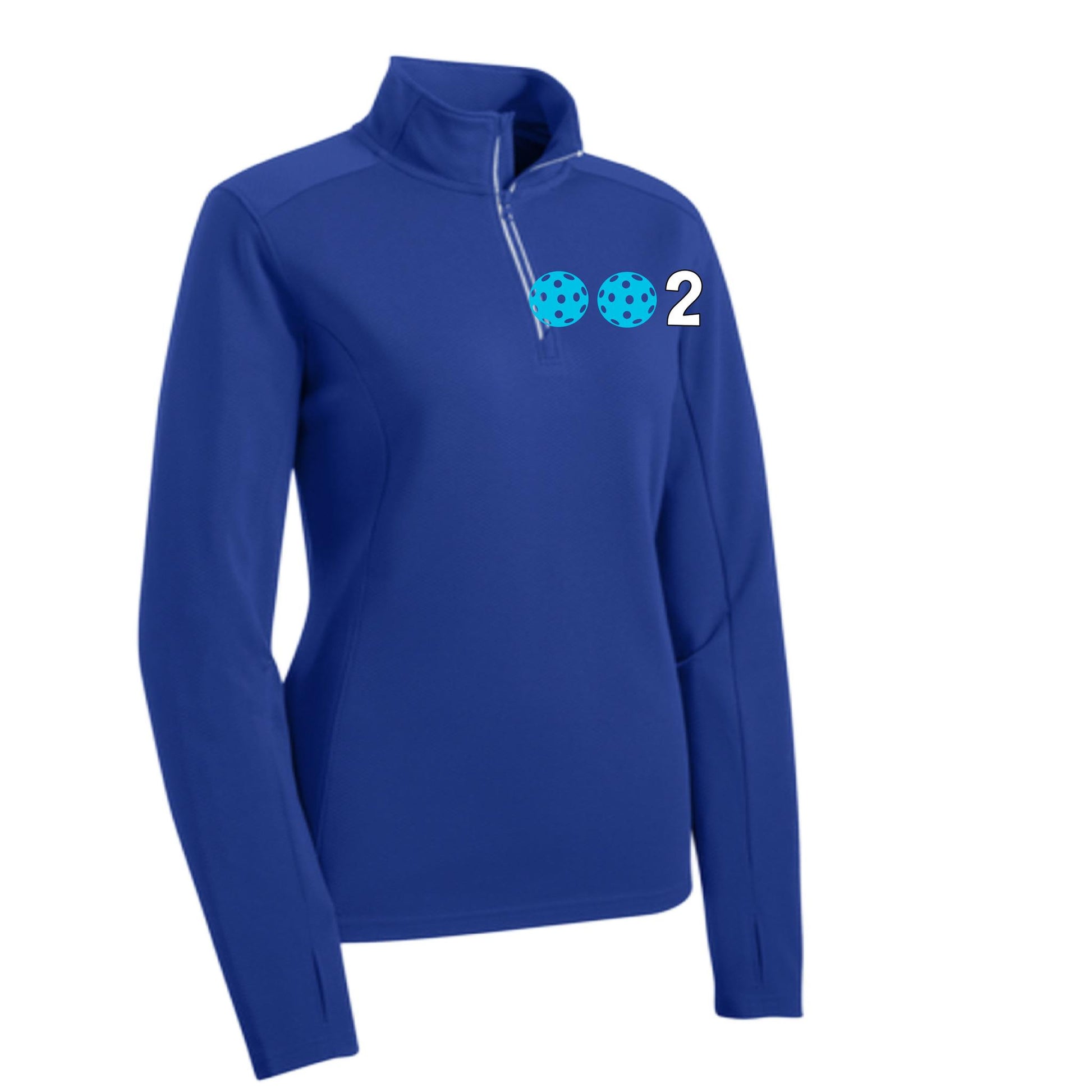 002 With Pickleballs (Colors Cyan Red Orange) | Women's 1/4 Zip Pullover Athletic Performance Shirt | 100% Polyester