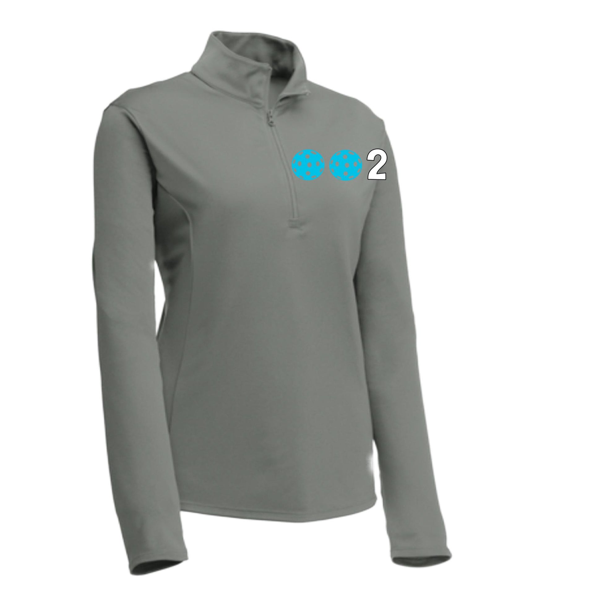 002 With Pickleballs (Colors Cyan Red Orange) | Women's 1/4 Zip Pullover Athletic Performance Shirt | 100% Polyester