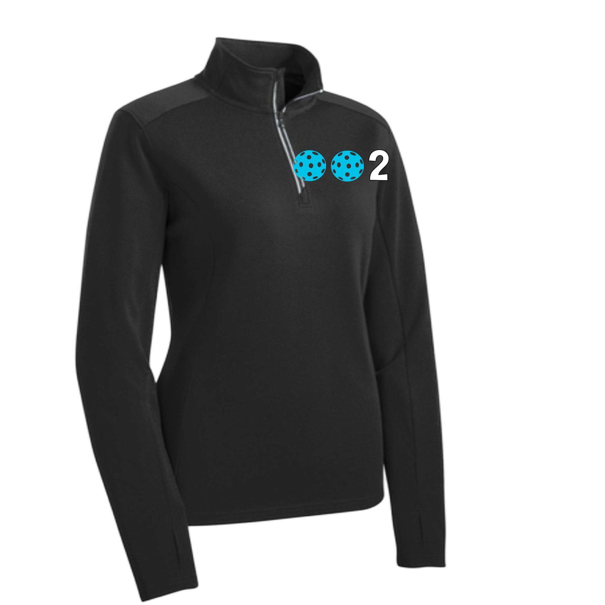 002 With Pickleballs (Colors Cyan Red Orange) | Women's 1/4 Zip Pullover Athletic Performance Shirt | 100% Polyester