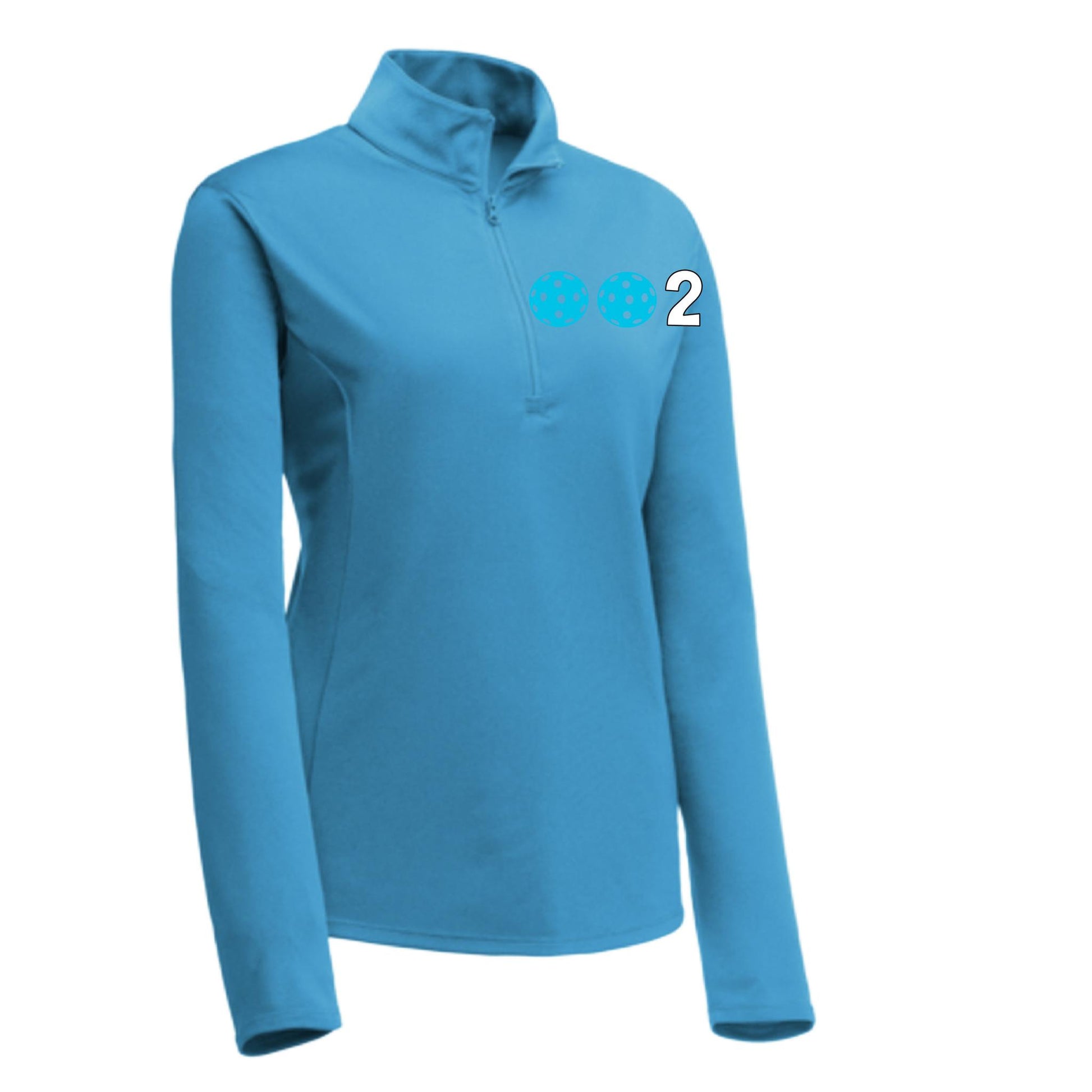 002 With Pickleballs (Colors Cyan Red Orange) | Women's 1/4 Zip Pullover Athletic Performance Shirt | 100% Polyester