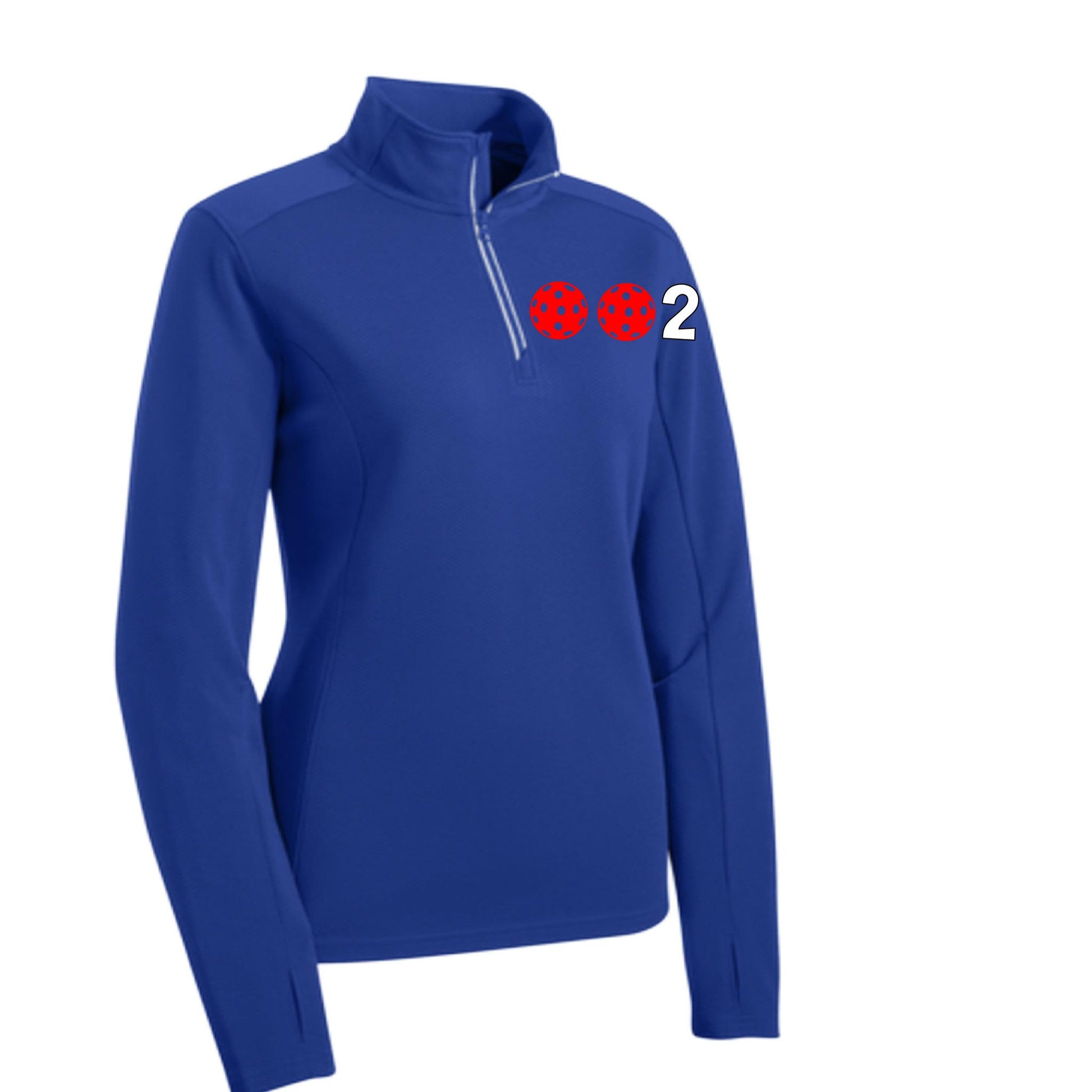002 With Pickleballs (Colors Cyan Red Orange) | Women's 1/4 Zip Pullover Athletic Performance Shirt | 100% Polyester