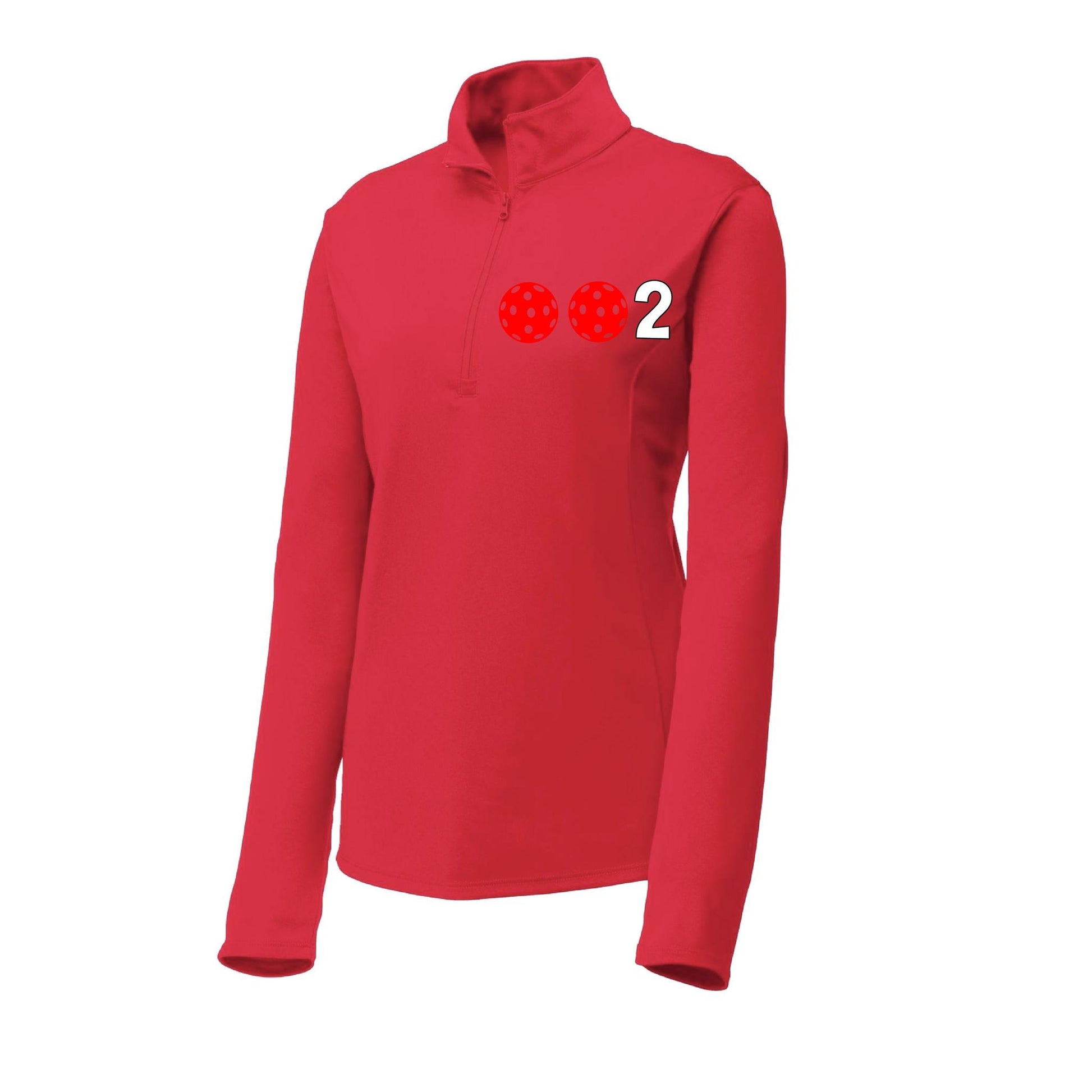002 With Pickleballs (Colors Cyan Red Orange) | Women's 1/4 Zip Pullover Athletic Performance Shirt | 100% Polyester
