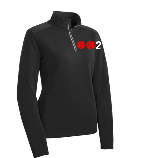 002 With Pickleballs (Colors Cyan Red Orange) | Women's 1/4 Zip Pullover Athletic Performance Shirt | 100% Polyester