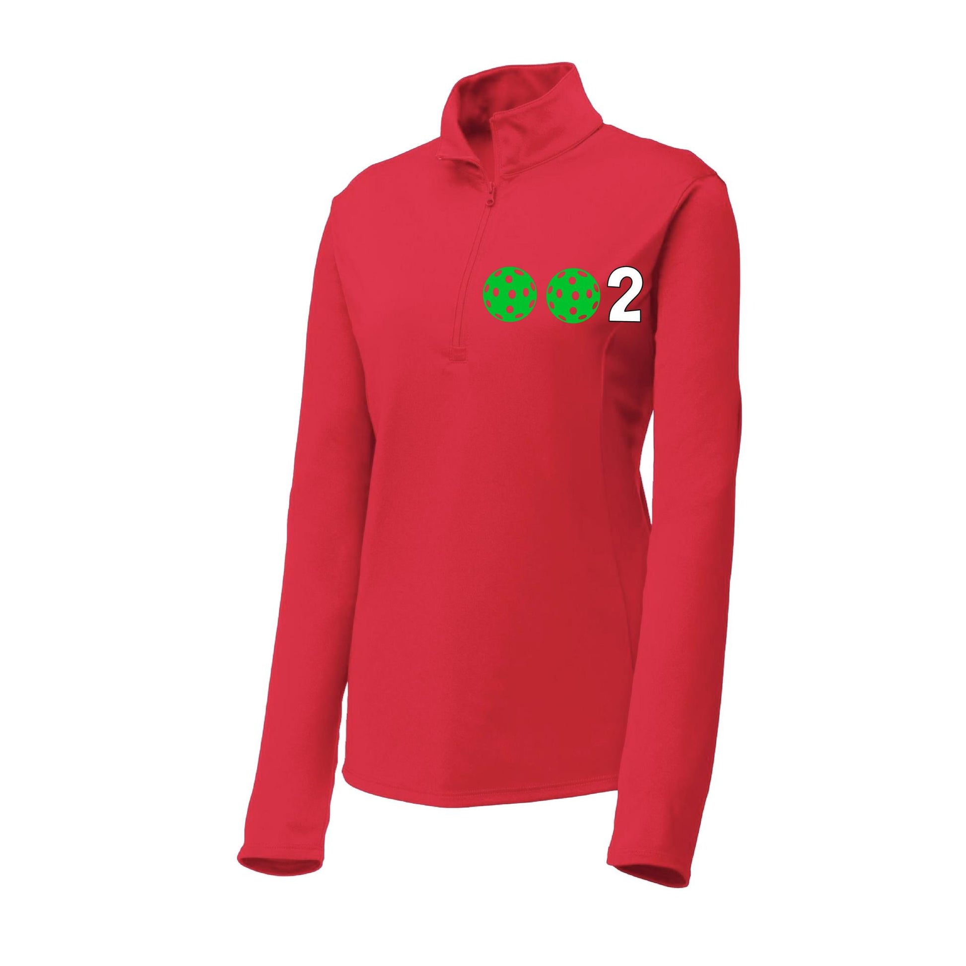 002 With Pickleballs (Colors Purple Rainbow Green) | Women's 1/4 Zip Pullover Athletic Shirt | 100% Polyester