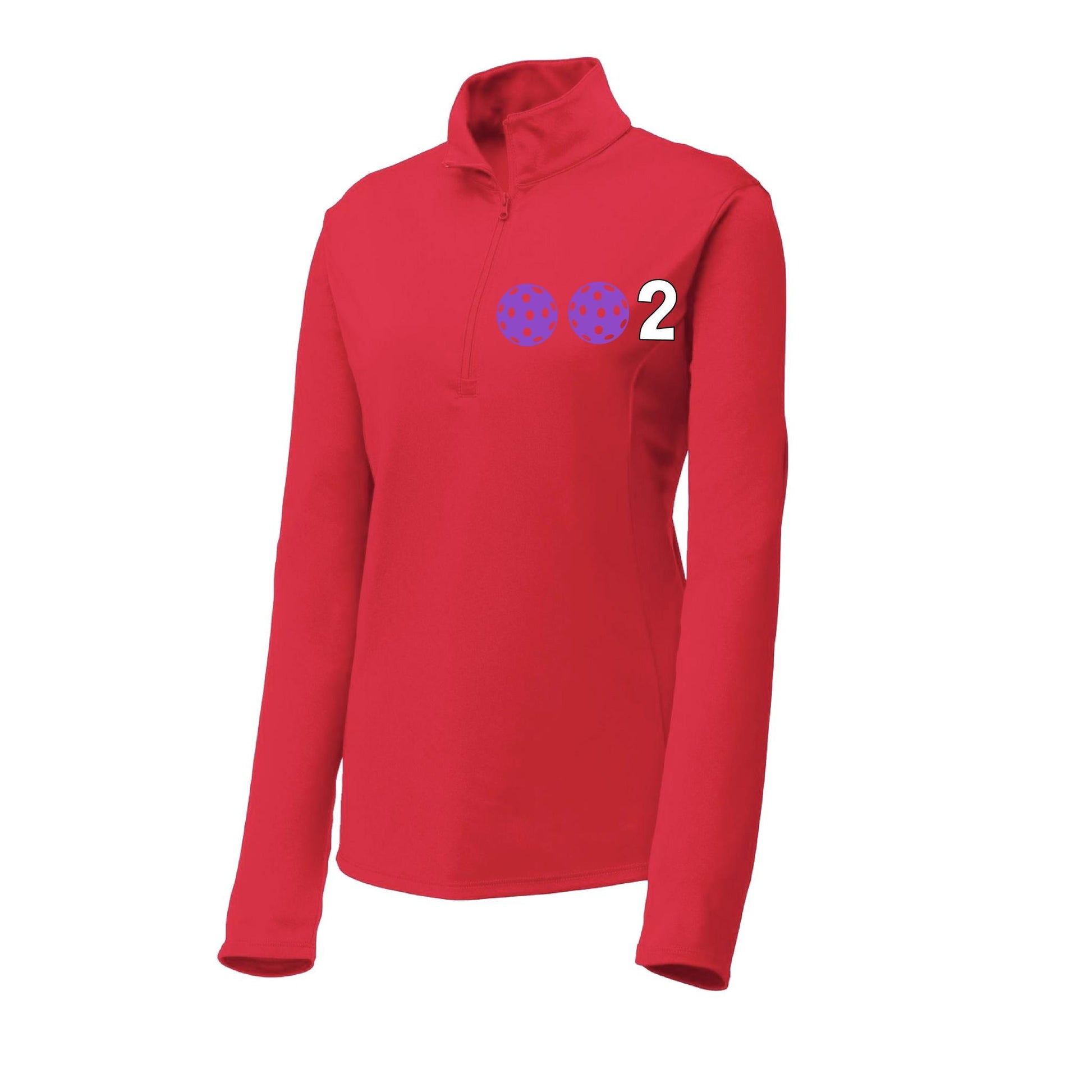 002 With Pickleballs (Colors Purple Rainbow Green) | Women's 1/4 Zip Pullover Athletic Shirt | 100% Polyester