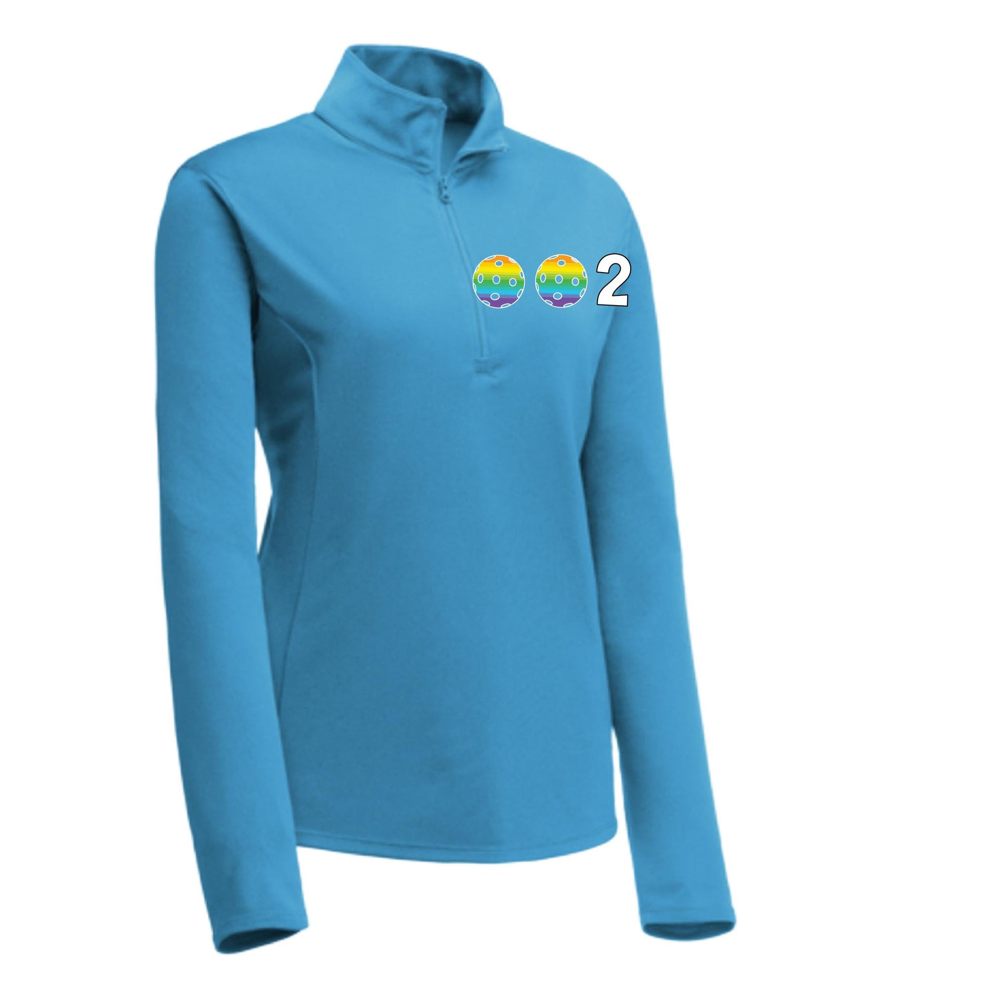 002 With Pickleballs (Colors Purple Rainbow Green) | Women's 1/4 Zip Pullover Athletic Shirt | 100% Polyester