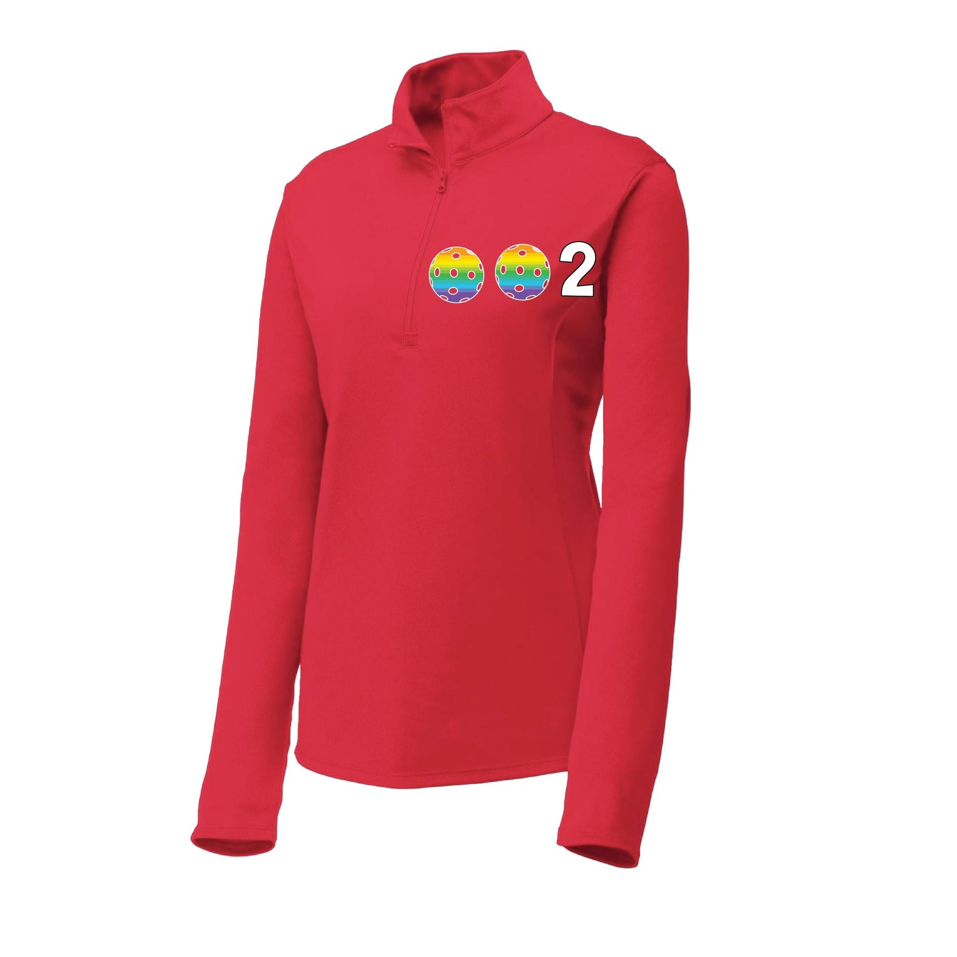 002 With Pickleballs (Colors Purple Rainbow Green) | Women's 1/4 Zip Pullover Athletic Shirt | 100% Polyester